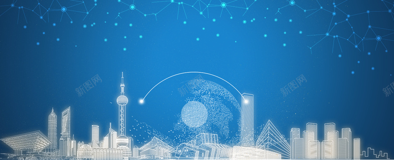 城市金融上海扁平科技蓝色背景背景