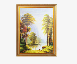 纯手绘山水油画有边框的美式油画高清图片