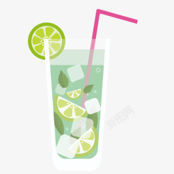 手绘杯子茶水柠檬卡通夏季冰爽饮料装饰高清图片
