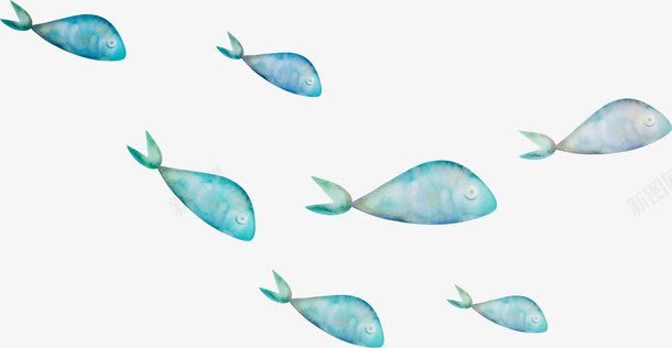 蓝色鱼群装饰png免抠素材_新图网 https://ixintu.com 水彩 海洋 装饰 鱼群