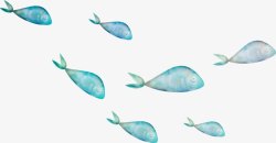 水彩鱼群蓝色鱼群装饰高清图片