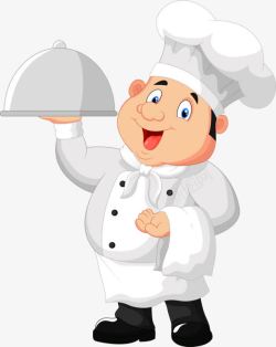 拿着刀叉的厨师卡通厨师拿着盘子高清图片