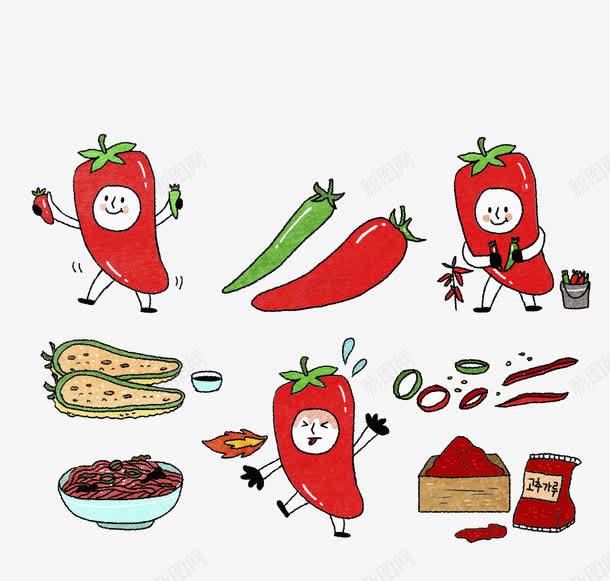红色辣椒png免抠素材_新图网 https://ixintu.com 卡通 手绘 水彩 红色 美食 辣椒 食物 餐具