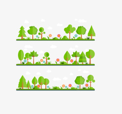 一排排绿色清新排排小树装饰春天矢量图高清图片