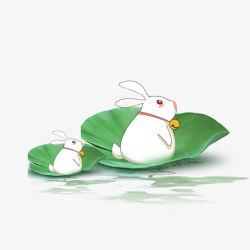 中秋节小白兔卡通站在荷叶里的兔子高清图片