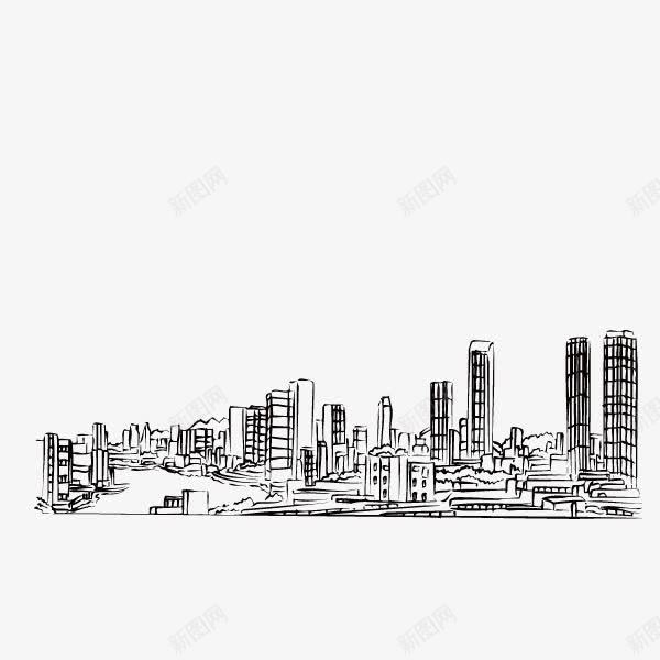 线描城市png免抠素材_新图网 https://ixintu.com 手绘城市楼房 手绘街道 河流 素描 素描街景 线描 线描城市 速写