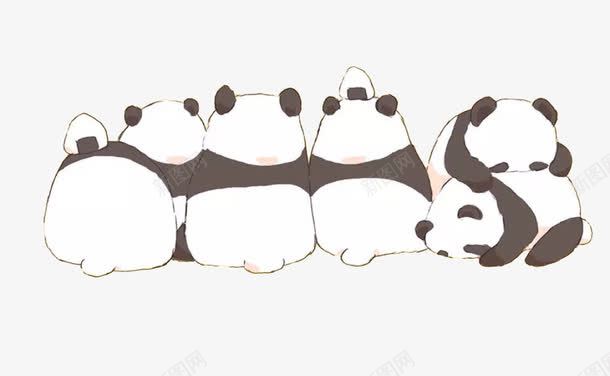 熊猫排排坐png免抠素材_新图网 https://ixintu.com 卡通 可爱 手绘 熊猫