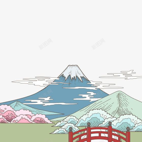 彩色手绘富士山美景元素png免抠素材_新图网 https://ixintu.com 圆弧 小桥 弧度 弯曲 彩色 扁平化 手绘 植物 樱花 简笔画山 红色 美丽的富士山 自然