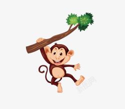 手绘卡通猴子遮眼睛猴子爬树高清图片