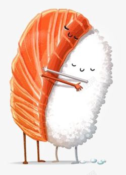 卡通三文鱼手绘日料特色寿司高清图片