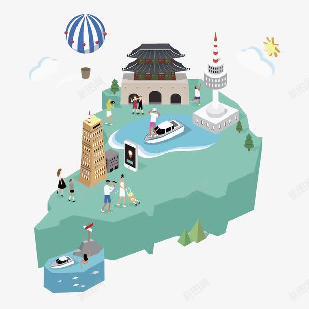 日本首尔旅游插画png免抠素材_新图网 https://ixintu.com 地标 旅游 日本首尔旅游插画 智能手机 气球 首尔