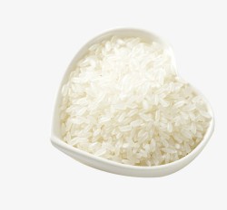 木盒里的大米心形碗里的大米饭高清图片