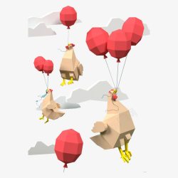 创意公鸡设计三维立体红色气球高清图片