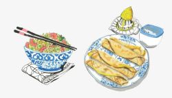 酱油炒饭卡通炒饭与煎饺高清图片