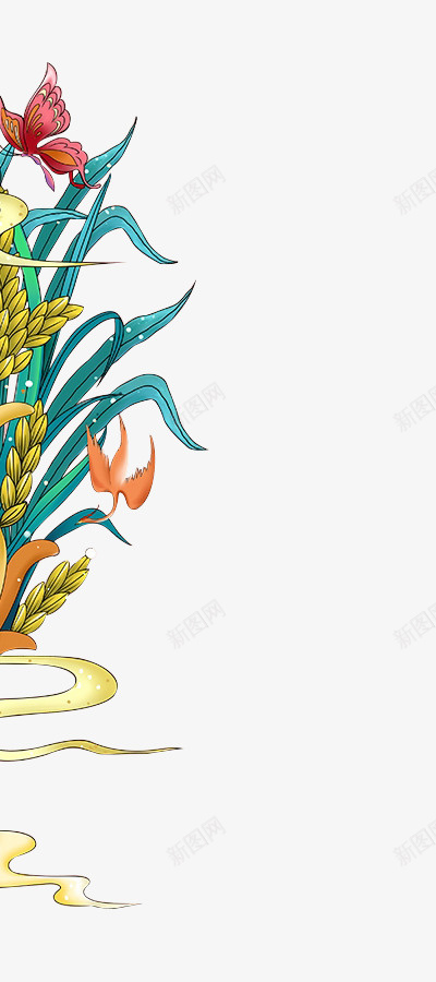 中国风手绘插画植物水稻png免抠素材_新图网 https://ixintu.com 中国风 插画 植物 水稻 装饰元素