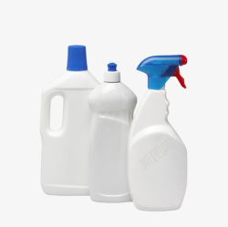 三瓶白色塑料包装的清洁剂清洁用素材