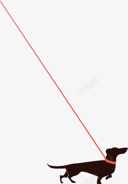 红色狗绳子图形行走的小狗高清图片