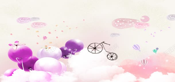 唯美浪漫背景jpg设计背景_新图网 https://ixintu.com 可爱 唯美 气球 浪漫 白云 自行车