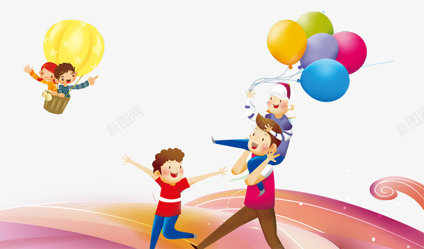 快乐父子psd免抠素材_新图网 https://ixintu.com 亲子游 出行 快乐 气球 游玩 热气球 父亲 父子 玩耍