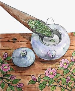 泡茶海报茶壶茶叶花朵高清图片