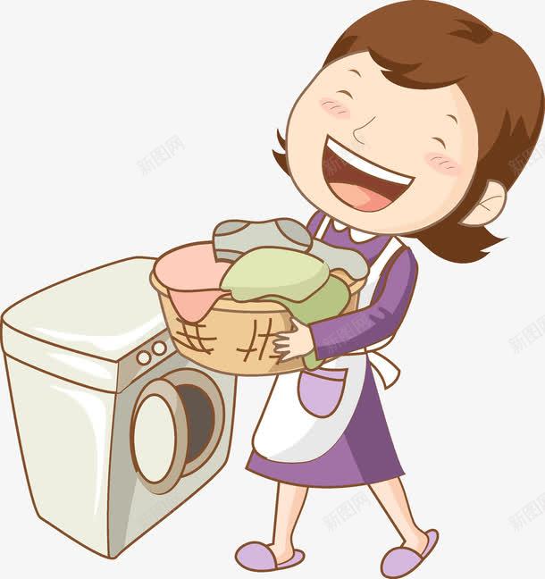 洗衣服的女人图png免抠素材_新图网 https://ixintu.com 做家务 劳动的 卡通 家庭主妇 脏衣物 高兴地