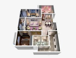 别墅装修3D效果图三居室两厅两卫效果图高清图片