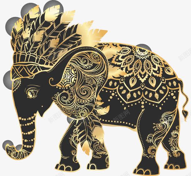 戴羽毛头冠的大象png免抠素材_新图网 https://ixintu.com 创意 动物 大象 手绘图 羽毛头冠 花纹图案
