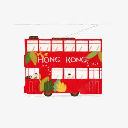 街道剪影卡通香港双层巴士高清图片