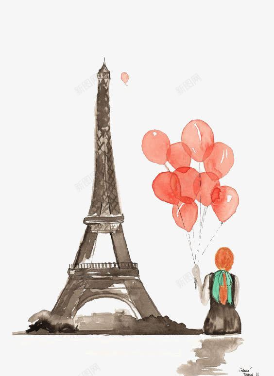 埃菲尔铁塔png免抠素材_新图网 https://ixintu.com 创意铁塔 卡通埃菲尔铁塔 巴黎 手绘埃菲尔铁塔 气球 红色气球