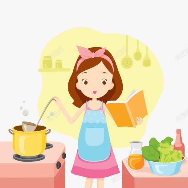 煮饭的女人png免抠素材_新图网 https://ixintu.com 卡通 厨房 可爱 女人 女孩 手绘 煮饭 美食 蔬菜 食物 食谱