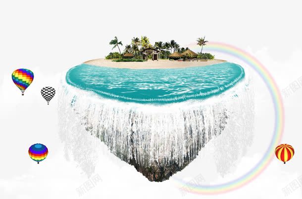 夏季海滩效果元素png免抠素材_新图网 https://ixintu.com 夏季 小岛 气球 海滩