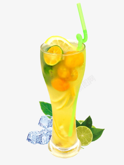 双层玻璃杯实物金桔柠檬爽的实物高清图片