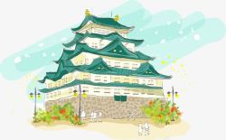 日本古建筑名古屋手绘高清图片