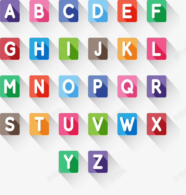 26个方形大写字母矢量图eps免抠素材_新图网 https://ixintu.com 大写字母 字母 彩色 方形 矢量图 艺术字 英文字母 键盘 键盘图案