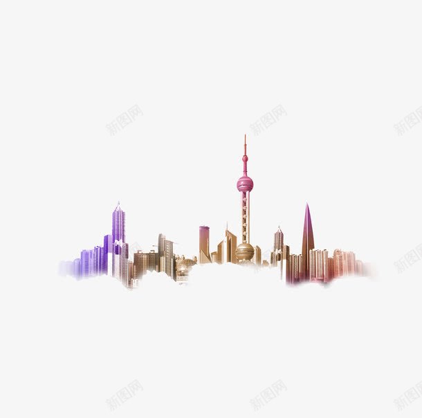 上海城市建筑png免抠素材_新图网 https://ixintu.com 上海 东方明珠 城市 城市现代上海 彩色建筑 高楼大厦