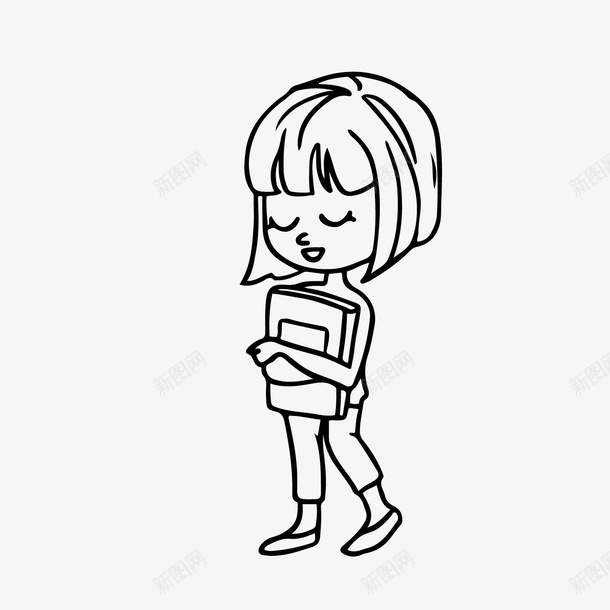 简笔画黑色女学生图标png_新图网 https://ixintu.com 卡通 女学生 抱着书的女孩 简笔画 黑色女孩