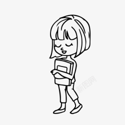 抱着书的女孩简笔画黑色女学生图标高清图片