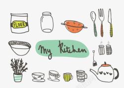 手绘茶杯器具图案卡通简笔画手绘厨房用品高清图片