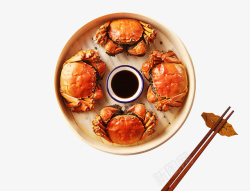木色筷子架中华美食大闸蟹美食元素高清图片