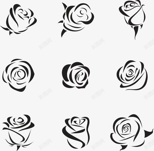 黑色线条玫瑰花朵装饰png免抠素材_新图网 https://ixintu.com 玫瑰花 线条 装饰 黑色