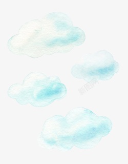 水蓝色云彩水彩浮云蓝色云彩高清图片