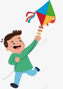 放风筝的小男孩卡通小男孩春季放风筝玩耍高清图片