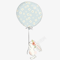 球形花朵淡蓝色气球兔子手绘矢量图高清图片