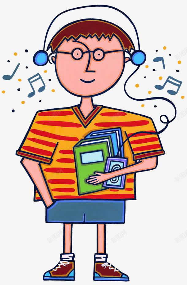 学生简笔画png免抠素材_新图网 https://ixintu.com 学生 戴耳机的人 眼镜 简笔画 课本 随身听 音乐