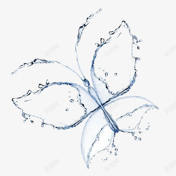 液态水png免抠素材_新图网 https://ixintu.com 创意 水滴 水珠 水花 液态水组成的蝴蝶图形 蓝色