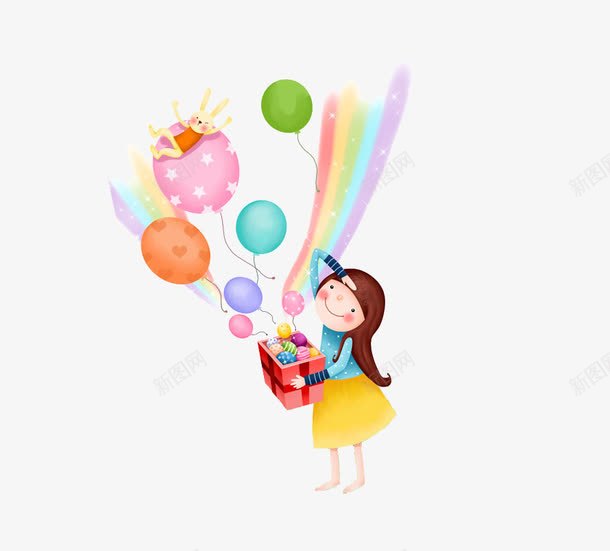 放飞的气球png免抠素材_新图网 https://ixintu.com 卡通 女孩 放飞 气球