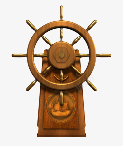 船尾舵棕色控制方向的海盗船舵盘实物高清图片