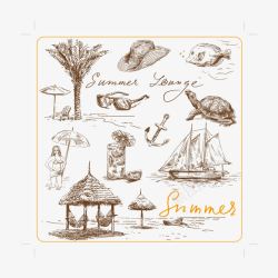 橙汁模板下载夏季海滩手绘线稿高清图片