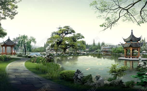 园林亭台山水景色jpg设计背景_新图网 https://ixintu.com 亭台 园林 山水 景色