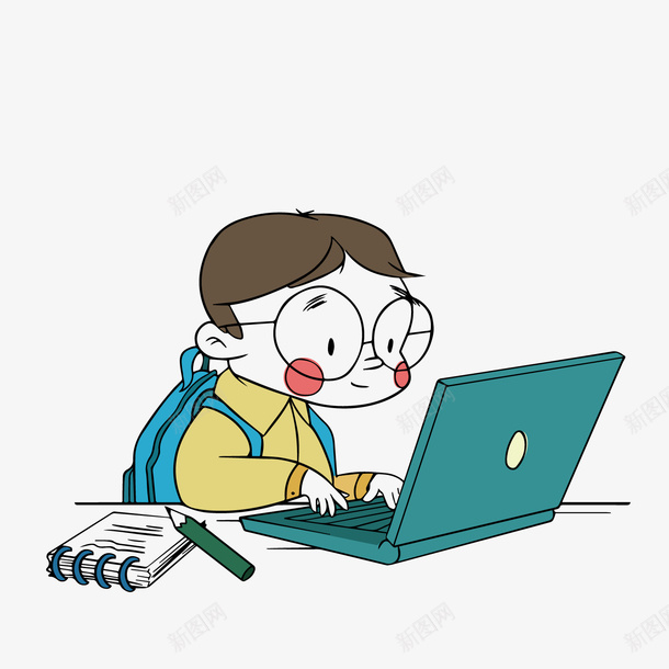 卡通玩电脑的小男孩png免抠素材_新图网 https://ixintu.com 卡通人物 学生 小男孩 正太 玩电脑 笔记本电脑